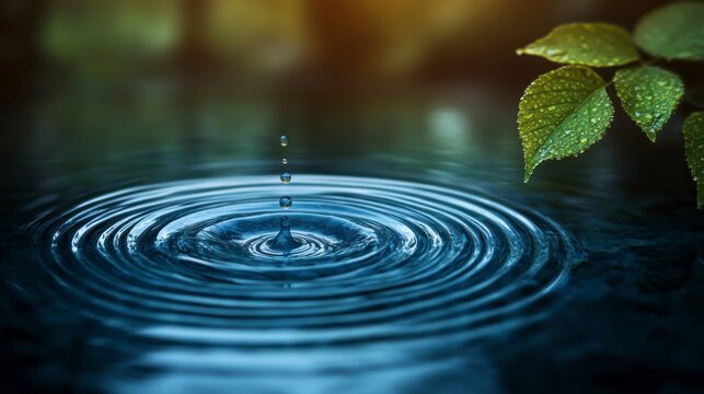 Peaceful blue water texture with rings and ripples, ideal for a spa concept background, offering ample copy space for creative designs or wellness-themed presentations.