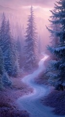 Twilight Trail Through Snow-Dusted Forest