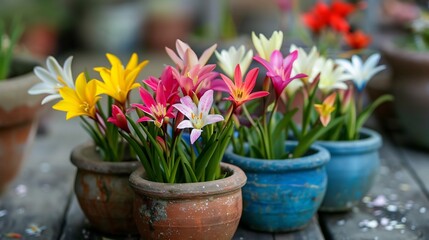 Vibrant Spring Flowers in Terracotta Pots