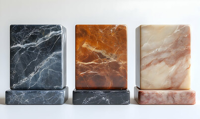 Three elegant marble bookends in various colors, designed for stylish organization.