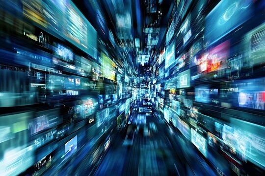 Digital data stream, information overload, technology concept