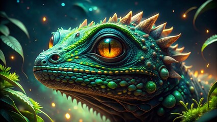Obraz premium Low Light Monster Lizard Alien - Sci-Fi Creature in Dark Environment