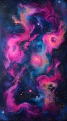 Cosmic Nebula in Pink, Purple, and Blue