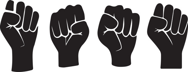 clenched hand silhouette, protesting hand illustration, strong fist design vector