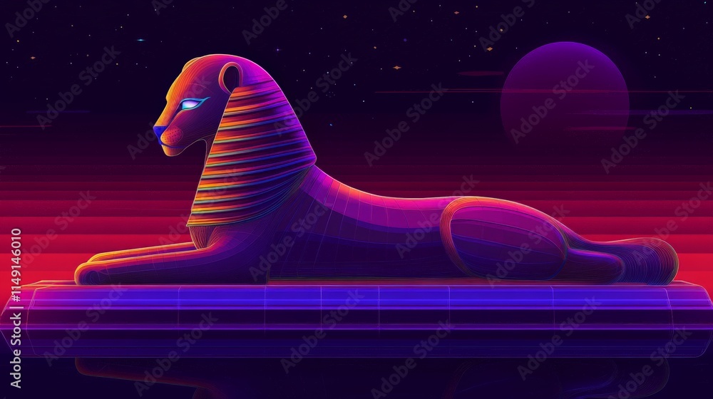 Poster modern abstract sphinx reinterpretation in vibrant colors