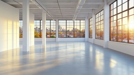 Minimalistic abstract white interior with empty walls, showcasing a modern and clean environment, perfect for illustrating contemporary design and 3D visualization concepts.