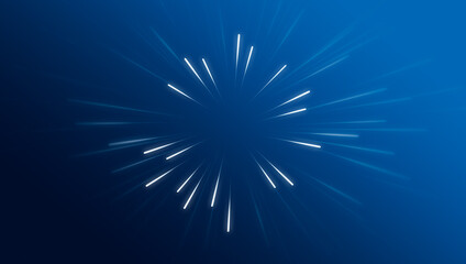 Blue neon light streaks radiating from the center on a dark background, evoking themes of...