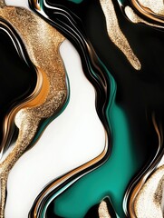 Obraz premium Teal and gold abstract composition with fluid and glitter elements