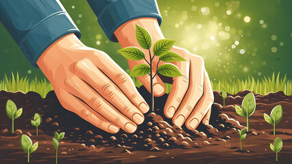 Hands Planting a Sapling in Fresh Soil