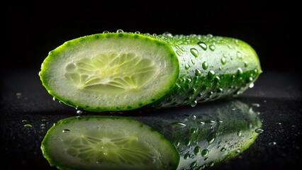 Low Light Photo of Isolated Cucumber Slice on Black Background