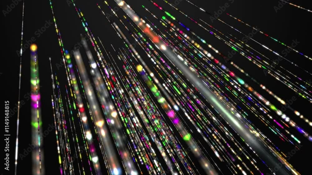 Poster futuristic video animation with glowing stripe objects in slow motion, 4096x2304 loop 4k