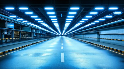 Fototapeta premium 3D visualization of an empty illuminated corridor with sleek, smooth walls and soft ambient lighting, offering a minimalist yet futuristic aesthetic for modern interior design projects.
