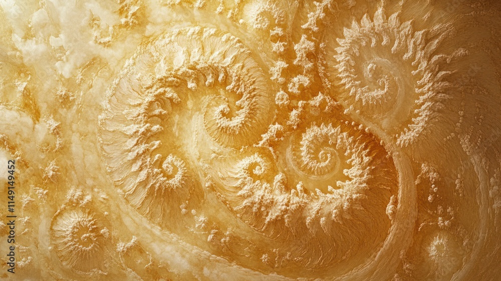 Poster abstract swirling golden texture with spiral patterns resembling mountainous terrain.