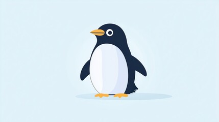 Fototapeta premium Cute Cartoon Penguin Waddling on Ice with Wings Spread in Minimalistic Design for Winter Themed Illustrations and Children's Book Covers