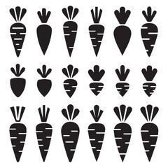 Set of Black and White Carrot Icons bundle design.