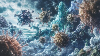 An artistâ€™s impression of viruses reshaping into molecular tools, viruses, biotechnology transformation