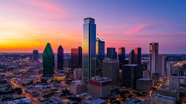 Vibrant sunset skyline over dallas: a stunning urban panorama