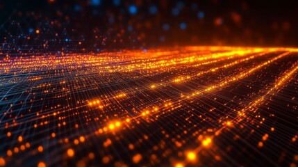 Connection structure with mesh lines and geometric shapes, rendered in 3D to represent the flow of information and connectivity in scientific and technological contexts.