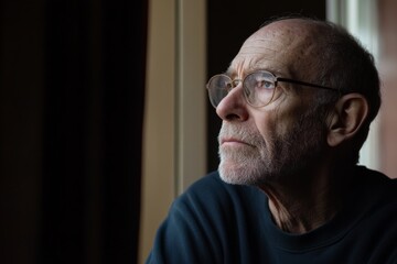 Elderly caucasian male contemplating life by a window - Powered by Adobe