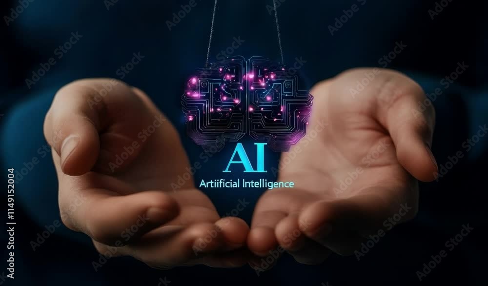 Poster exploring the impact of artificial intelligence on daily life and technology in a modern setting
