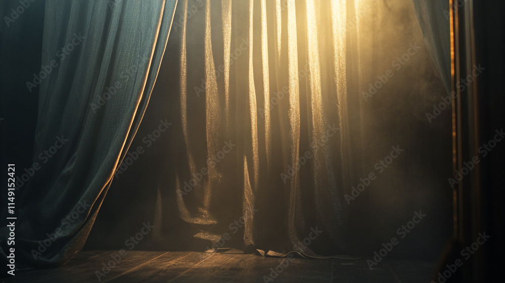 Poster soft light filtering through curtains in an intimate performance space.