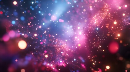 Obraz premium Abstract Cosmic Nebula Glowing Pink Blue Particles