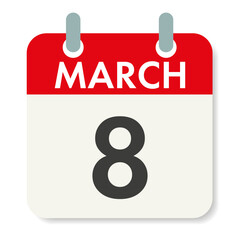 International Womens Day. Calendar sheet. Holiday date. Vector illustration isolated on white background.