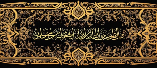 Traditional Arabic writing, black and gold gradient, ornamental borders 