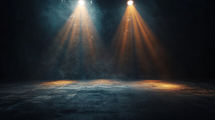 Stunning light rays illuminating a dark stage setting during a performance. 