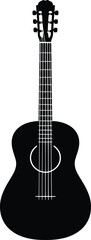 Obraz premium Black Vector Silhouette of a Guitar Against a Pure White Background, Minimalist Design for Music and Art Themes