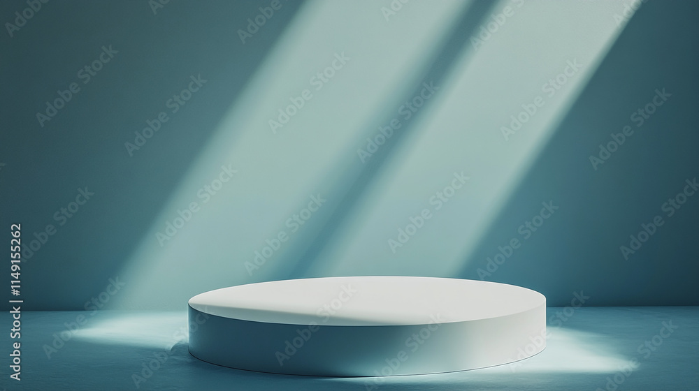 Poster circular platform illuminated by soft light in a minimalist indoor setting.