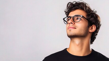 Fototapeta premium Young Indian Man with Eyeglasses Posing Confidently Against Gray