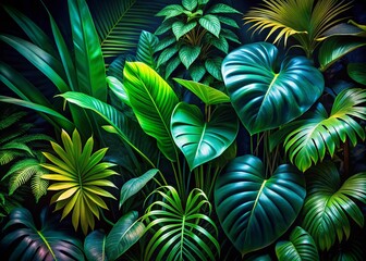 Lush Tropical Night: Monstera, Palm, Rubber Plant, Pine & Bird's Nest Fern Cutouts
