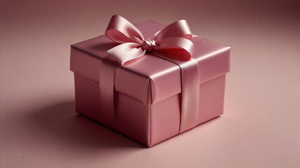 Fototapeta premium Pink gift box with a matching pink ribbon, isolated on a pink background. A delicate and elegant design perfect for Valentine's Day or special occasions
