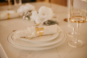 Christmas decorations lights. Modern New Year's decor. Christmas trees with garlands and gifts.