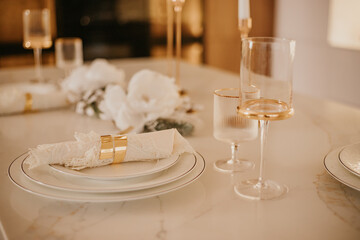 Christmas decorations lights. Modern New Year's decor. Christmas trees with garlands and gifts.