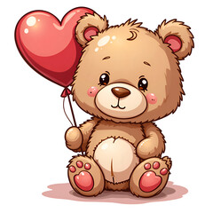 Obraz premium Adorable bear holding a bright red heart balloon, radiating warmth and joy in a whimsical style, digital art of character design concept.