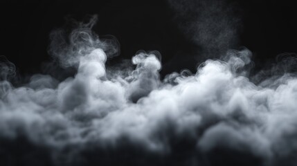 White smoke clouds rising on black background.