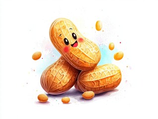 Fun and whimsical cartoon peanuts with smiling faces bright background digital art cheerful vibe