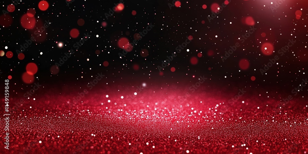 Poster festive red glitter abstract background with shiny particles. red glitter texture creates festive mo