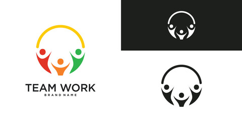 Teamwork logo and people group with colorful design style