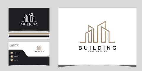 Building logo design with line style and business card