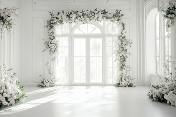 Wedding backdrop aesthetic indoor natural light window minimalist floral plant decoration background