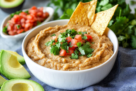 Savory Refried Beans in a Classic White Bowl