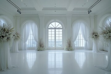 Wedding backdrop aesthetic indoor natural light window minimalist floral plant decoration background