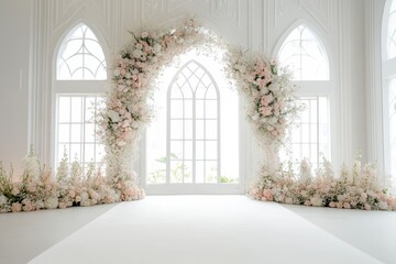Wedding backdrop aesthetic indoor natural light window minimalist floral plant decoration background
