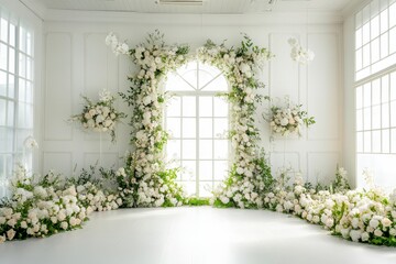Wedding backdrop aesthetic indoor natural light window minimalist floral plant decoration background