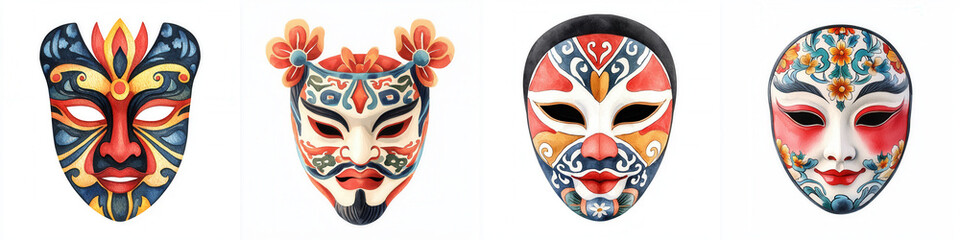 Obraz premium Chinese Lunar New Year. Vibrant collection of decorative masks showcasing diverse cultural designs and colors.
