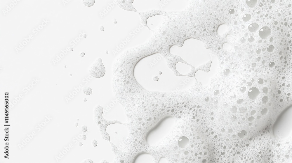 Poster abstract close-up view of white soap foam texture. bubbles, foam form unique pattern on clean white 