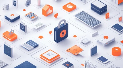 Obraz premium A computer screen with a lock on it and a bunch of other computer parts. Generative AI